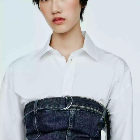 Zara STRAPLESS TRF DENIM JUMPSUIT. Navy Blue. Size M. New with Tags. - Picture 4 of 14